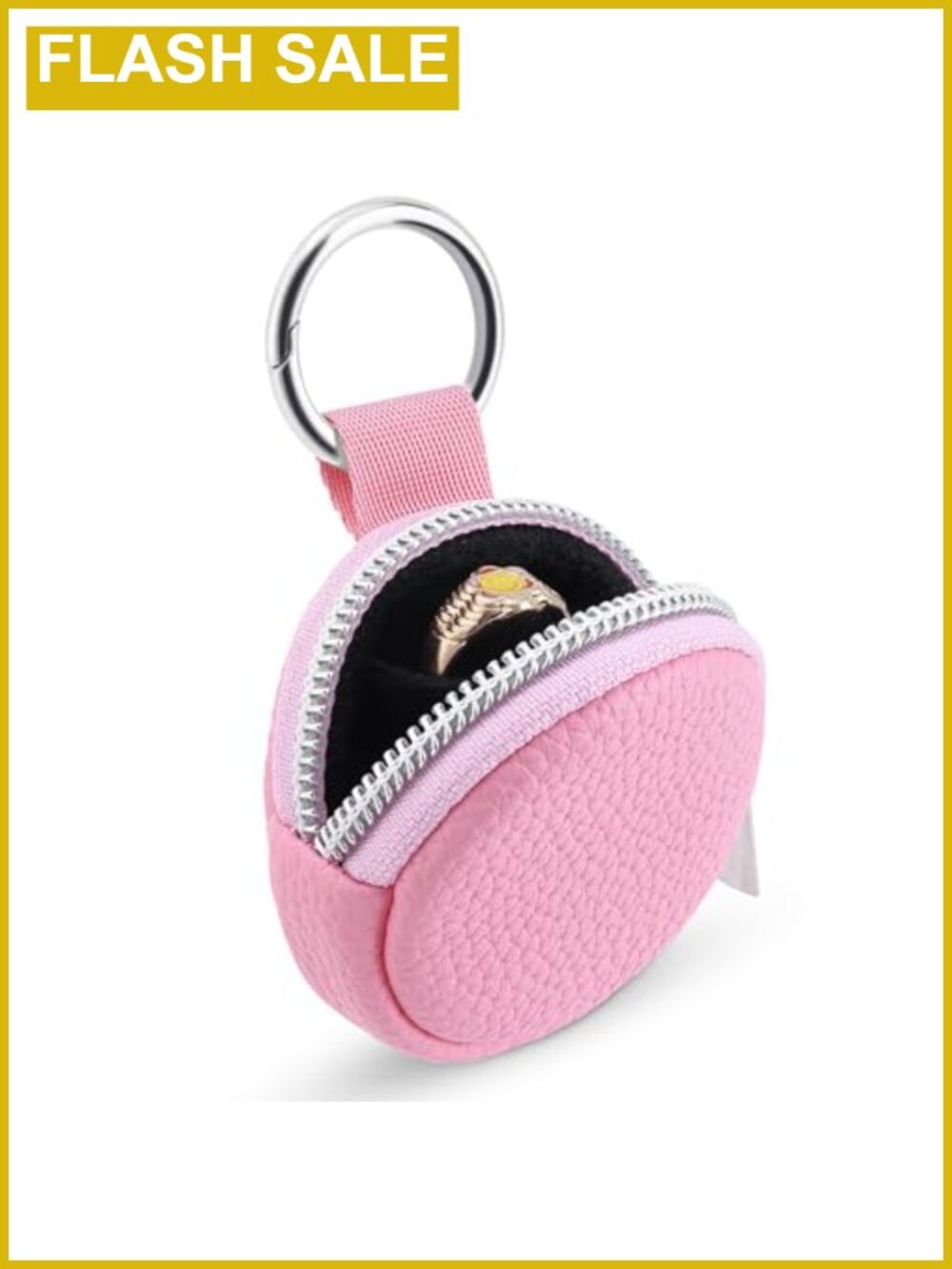 Ring Holder Keychain PU Leather Portable Jewelry Travel Case Anti-Lost